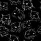 Seamless pattern with silhouettes of portraits of cats, black white, vector