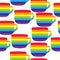 Seamless pattern of silhouettes of rainbow cups, bright striped symbolic cups on a white background