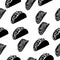 Seamless pattern of silhouettes of tacos, delicious traditional food on a white background