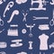 Seamless pattern of silhouettes various sewing tools for clothing manufacturing
