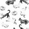 Seamless pattern with silhouettes of watercolor cats