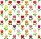 Seamless pattern in simple cartoon style with motley tulips. Vector illustration