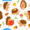 Seamless pattern with simple cute hedgehogs