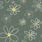 Seamless pattern with simple doodle daisies on grey background. Spring, summer, linen print. Packaging, wallpaper, textile, fabric