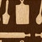 Seamless pattern of simple flat kitchenware wooden icons vector illustration on brown background