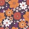 Seamless pattern with simple flowers. Floral print hippie 60s.