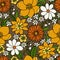 Seamless pattern with simple flowers. Floral print hippie 60s.