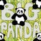 Seamless pattern with a simple rough image of a black and white panda on the background of the gray inscription `BIG PANDA`.