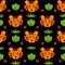 Seamless pattern with simple shaped tiger head and abstract elements