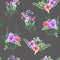Seamless pattern with the simple watercolor floral bouquets on a dark background