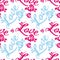 Seamless pattern with single word `love` and roses silhouettes.