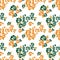 Seamless pattern with single word `love` and roses silhouettes.