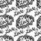 Seamless pattern with single word `love` and roses silhouettes.