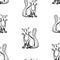 Seamless pattern of sitting cartoon domestic cats sketches
