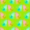 Seamless pattern sitting cats turquoise and pink on green