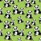 Seamless pattern with sitting cute panda and bambo