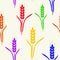 Seamless pattern with six-colored rainbow wheat spikes