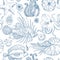Seamless pattern with sketch of deepwater living organisms