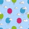 Seamless pattern with sketch flying air balloons.