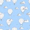 Seamless pattern with sketch flying air balloons.