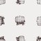 Seamless pattern from sketches of old wooden wine barrels