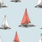 Seamless pattern of the sketches of sailing boats