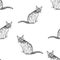 Seamless pattern of sketches small kittens sitting and looking