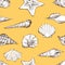 Seamless pattern of sketches various seashells
