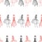 Seamless pattern of sketches of women in evening gowns