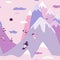 Seamless pattern with skiing and snowboarding people