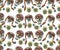 Seamless pattern with skull, flowers and ethnic elemens. Mexic