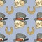 Seamless Pattern. Skull in Hat and Lucky Horseshoe