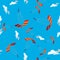 Seamless pattern Skydiving, parachuting and extreme sport. Skydiver flying with parachute