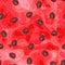 Seamless pattern of slice ripe watermelon with seeds.