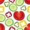 Seamless pattern with slice vegetables. Tomato, bell pepper, cucumber