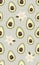 Seamless pattern sliced avocado with flower on gray background