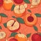 seamless pattern of sliced peaches and nectarines on a vibrant orange background