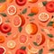 seamless pattern of sliced peaches and nectarines on a vibrant orange background