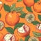 seamless pattern of sliced peaches and nectarines on a vibrant orange background