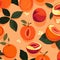 seamless pattern of sliced peaches and nectarines on a vibrant orange background