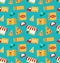 Seamless Pattern with Slices of Pizza and Colorful Icons Service of Delivery of Pizza