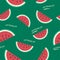 Seamless pattern with slices of ripe watermelon