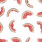 Seamless pattern of slices of watermelon being eaten