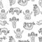 Seamless pattern with slothes. Black and white nursery background.