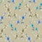 Seamless pattern small beige and blue flowers on a deep beige background. Watercolor -4