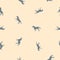 Seamless pattern small gray horses on yellow, pastel colors