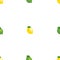 Seamless pattern with small lemons and limes with leaves. White background.