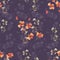 Seamless pattern small wild orange and beige flowers on a deep violet background. Watercolor. -6