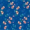 Seamless pattern small wild pink and green flowers on a deep blue background. Floral background. Watercolor -7