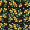 Seamless pattern small wild yellow and green flowers on the black background. Floral background. Watercolor.